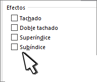 Seleccionar Superíndice o Subíndice