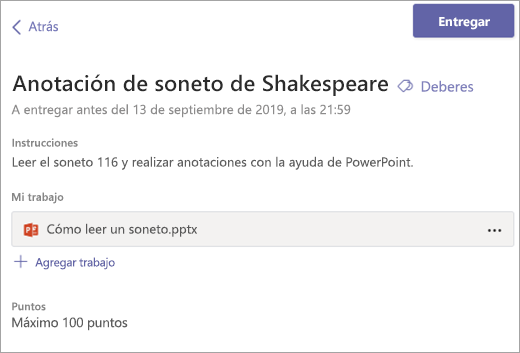 Vea la tarea y seleccione Entregar.