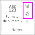 Aumentar o disminuir decimales en formato de números