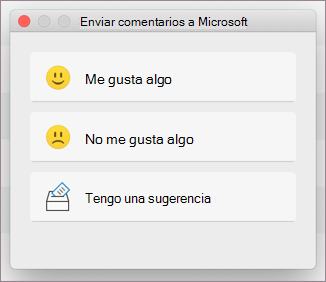 Cuadro de diálogo Comentarios para MacOS