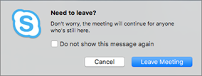 Skype Empresarial para Mac - confirmación para abandonar una reunión