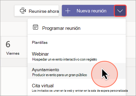 Captura de pantalla que muestra cómo crear una nueva asamblea en Teams