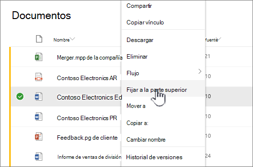 Anclar a la parte superior del menú archivo