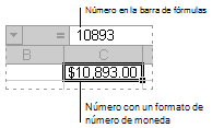 Barra de fórmulas y celda relacionada