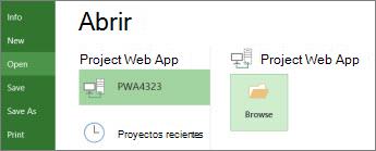 Botón Buscar para abrir un archivo de Project Online