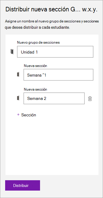 Escriba los nombres para el grupo de secciones y las secciones.]