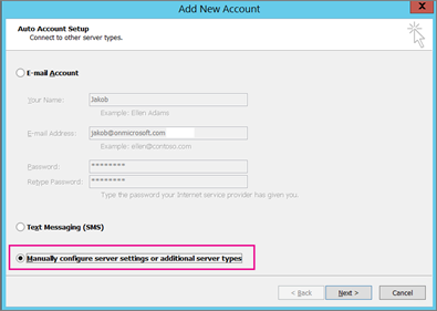 Elija Configurar manualmente las opciones del servidor o tipos de servicio adicionales.