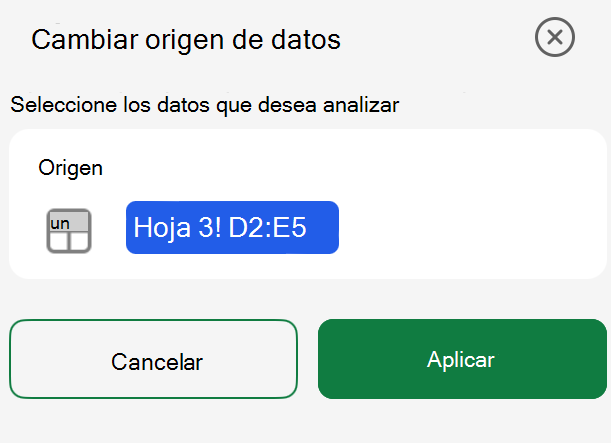 Cambiar el origen de datos de tabla dinámica en iPad