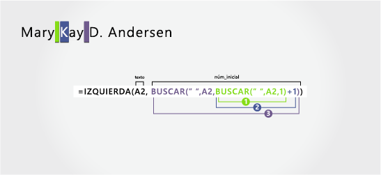 Fórmula para separar nombre, segundo nombre, inicial del segundo nombre y apellido