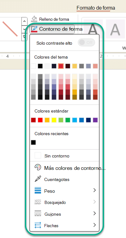 Muestra las opciones de color de línea en Office