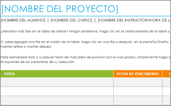 Antigua plantilla de Lista de tareas del proyecto con una fuente mínima de 8,5 puntos.