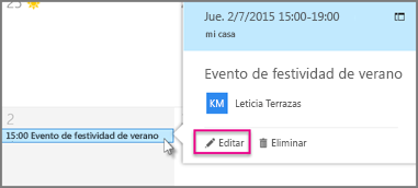 Editar un evento del calendario