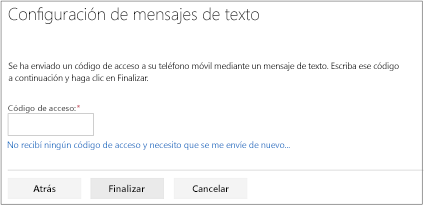 Pantalla de mensajería de texto donde escribe el código de acceso