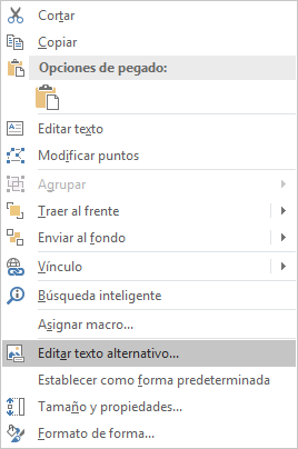 Menú de edición de Texto alternativo para formas en Excel para Win32