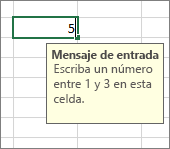 Mensaje de entrada que se muestra para una celda