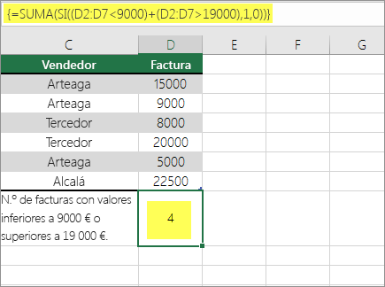 Ejemplo 2: SUMA y SI anidadas en una fórmula