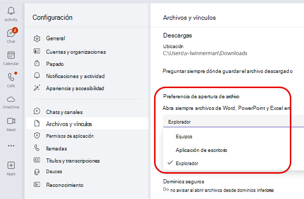 Preferencias predeterminadas de apertura de archivos