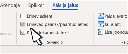 Päise lindil on valitud nupp Paaris/paaritud