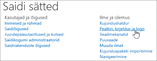 Saidi sätted, kus on kuvatud pealkiri, kirjeldus, valitud logo