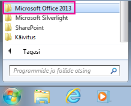 Office 2013 group under All Programs in Windows 7