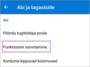 Valige käsk „Funktsiooni soovitamine“