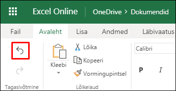 Eelmise sortimise tagasivõtmiseks kasutage Exceli veebirakenduses menüüs Avaleht nuppu Võta tagasi