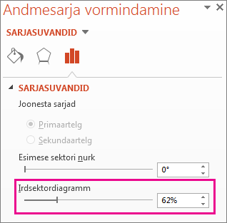 Andmesarja vormindamise paani irdsektordiagrammi liugur