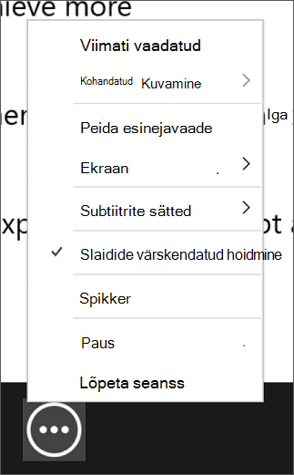 Esinejavaate menüü Veel slaidiseansi suvandeid.