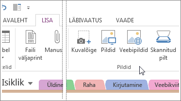 Piltide lisamine OneNote'i