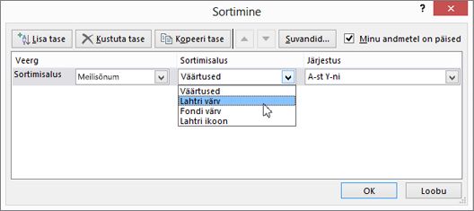 Valige jaotises Sortimisalus sobiv valik.