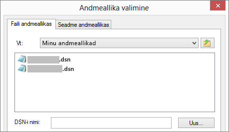 Andmeallika valimise dialoogiboks