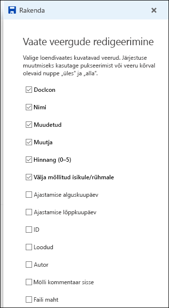 Dokumenditeegi loendivaate redigeerimine