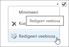 Esiletõstetud menüü „Redigeeri veebiosa“