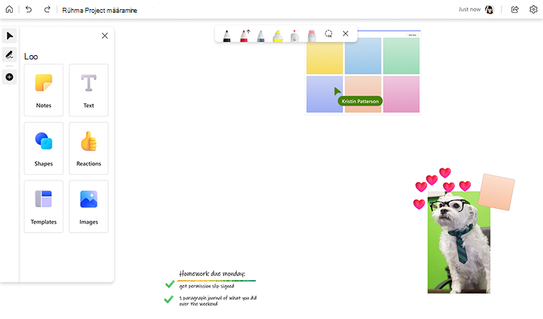 Sample group projects in Whiteboard