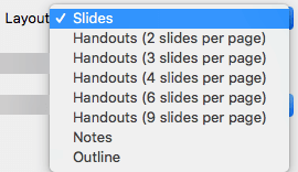 Valige dialoogiboksis „Print“ (Printimine) paigutus „Slide“ (Slaid)