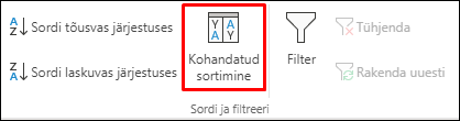 Exceli kohandatud sortimise valikud menüüs Andmed