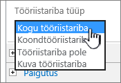 Tööriistariba tüübi valimine