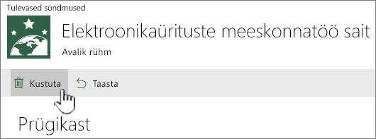 SharePoint Online’i prügikasti üksuse kustutusnupp