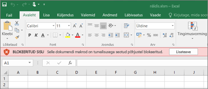 Kui püüate avada kahtlasest allikast pärinevat faili, blokeerib Office kõik makrod.