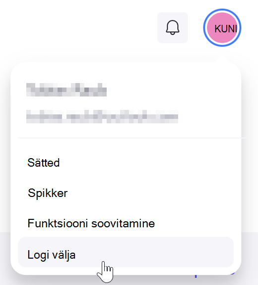 Clipchamp-kontolt väljalogimiseks valige menüüs Logi välja