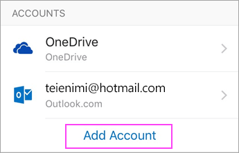 Puudutage käsku „Add Account“ („Lisa konto“)