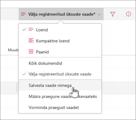 Värskendatud või uue vaate salvestamiseks klõpsake nuppu Salvesta nimega