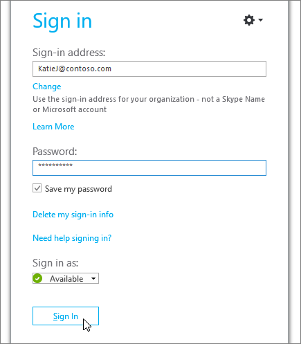 Pilt, mis näitab, kuhu sisestada parool Skype ' i ärirakenduse sisselogimise kuval.