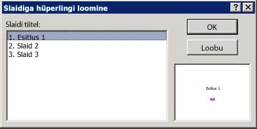 Dialoogiboks Slaidiga hüperlingi loomine