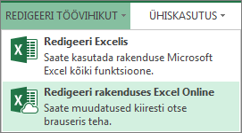 Menüü Redigeeri töövihikut käsk Redigeeri rakenduses Excel Online