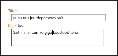 SharePoint Online’i uue saidi tiitli dialoogiboks