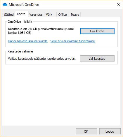 OneDrive’i dialoogiboks Konto lisamine
