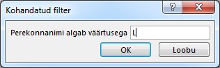 Dialoogiboks Kohandatud filter koos sisestatud tähega "L".