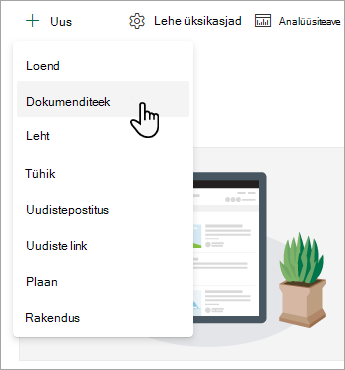 Uue dokumenditeegi loomiseks valige Uus ja seejärel Dokumenditeek.