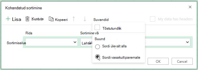 Custom sort open 'Options' Menu and select sort left to right